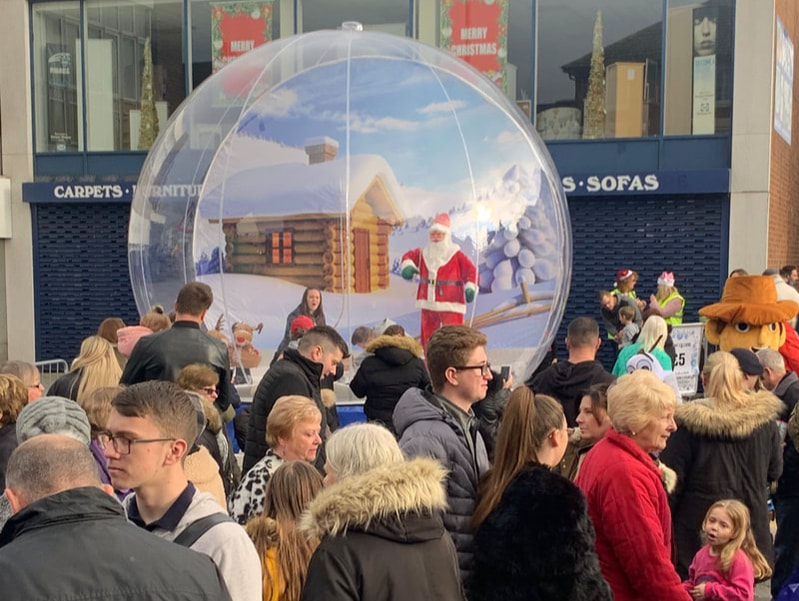 giant snow globe hire with santa prop